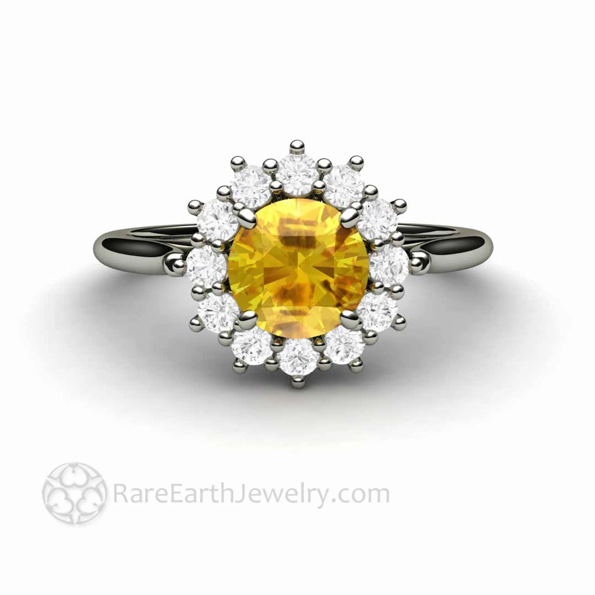 Round Yellow Sapphire Engagement Ring Vintage Style Cluster Diamond Halo