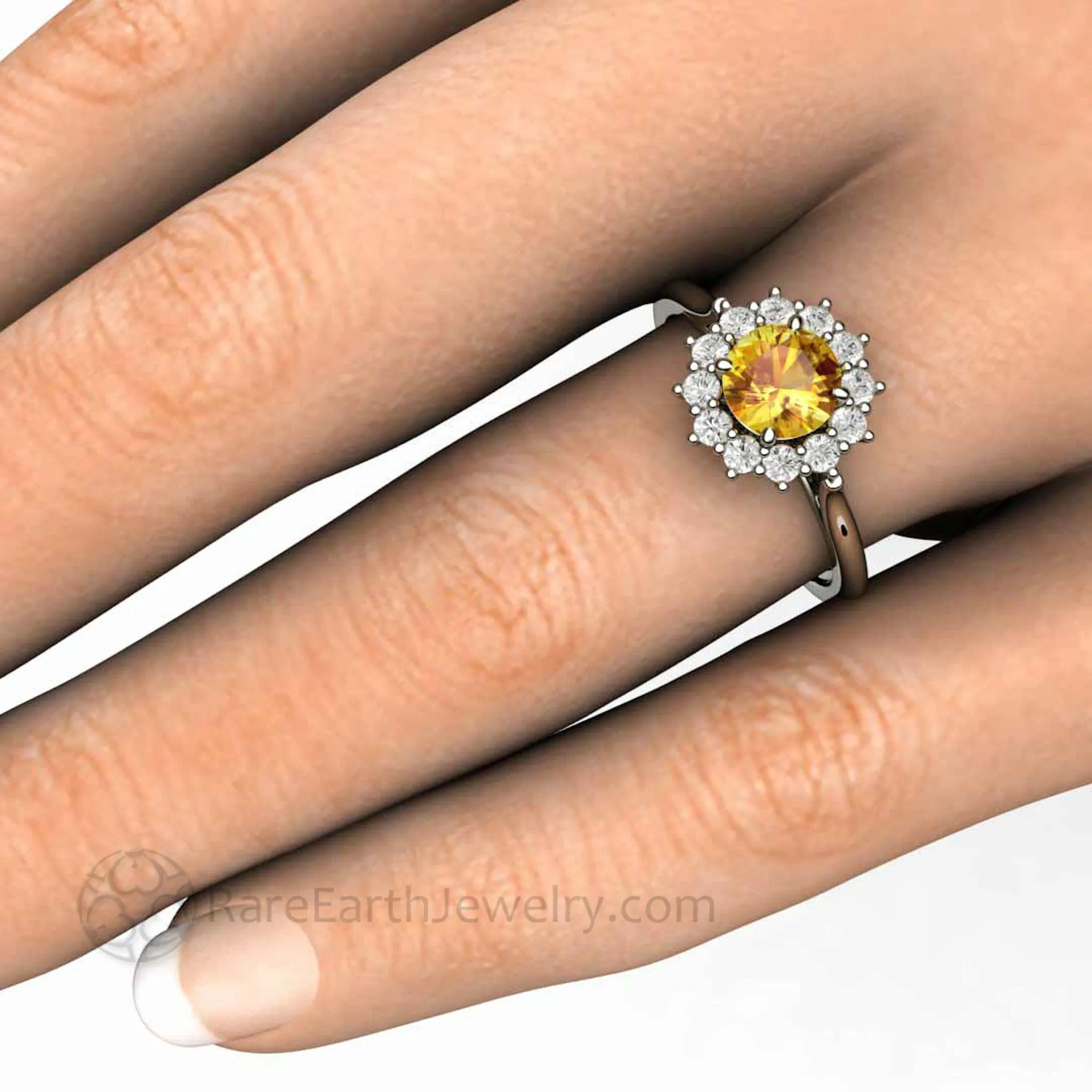 Round Yellow Sapphire Engagement Ring Vintage Style Cluster Diamond Halo