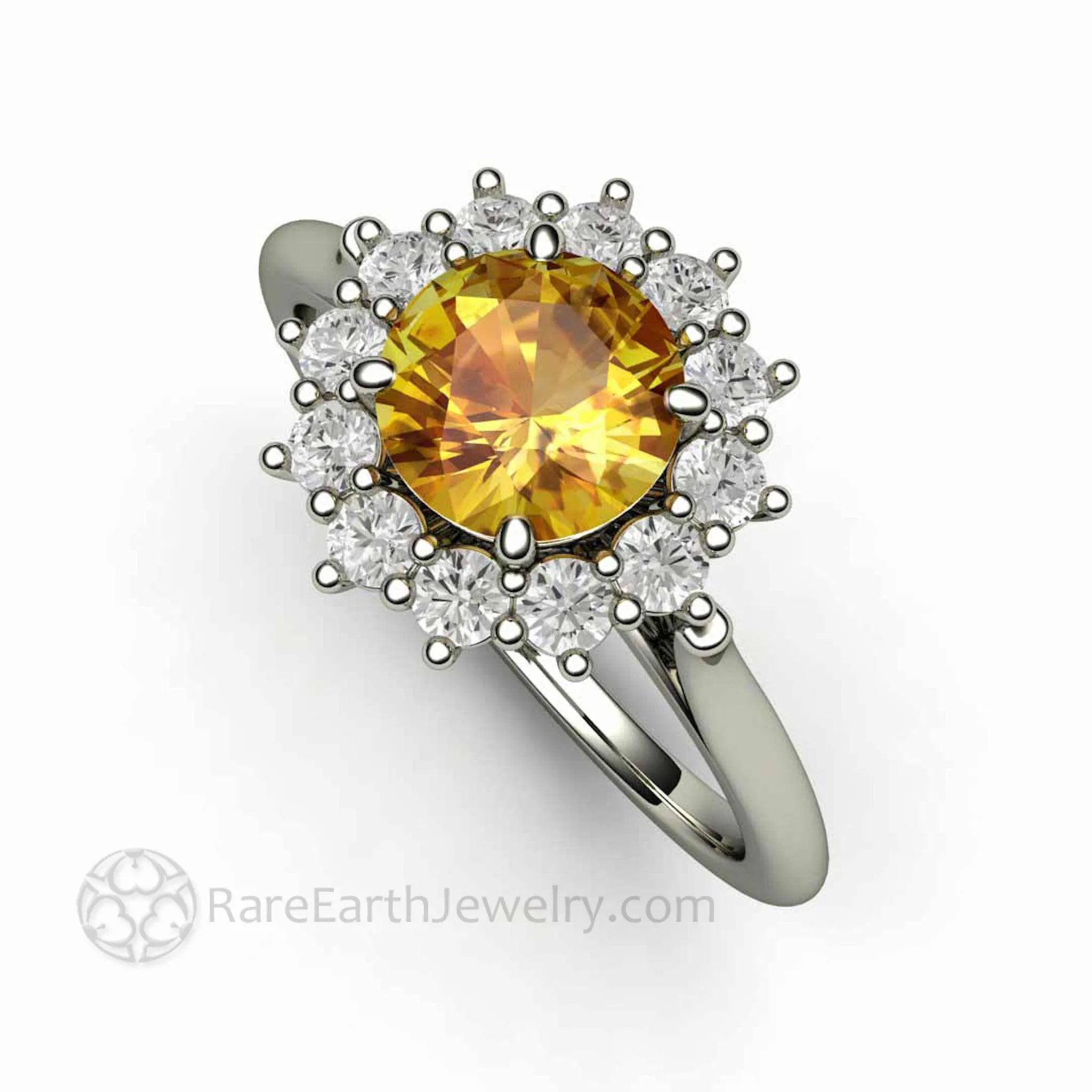 Round Yellow Sapphire Engagement Ring Vintage Style Cluster Diamond Halo