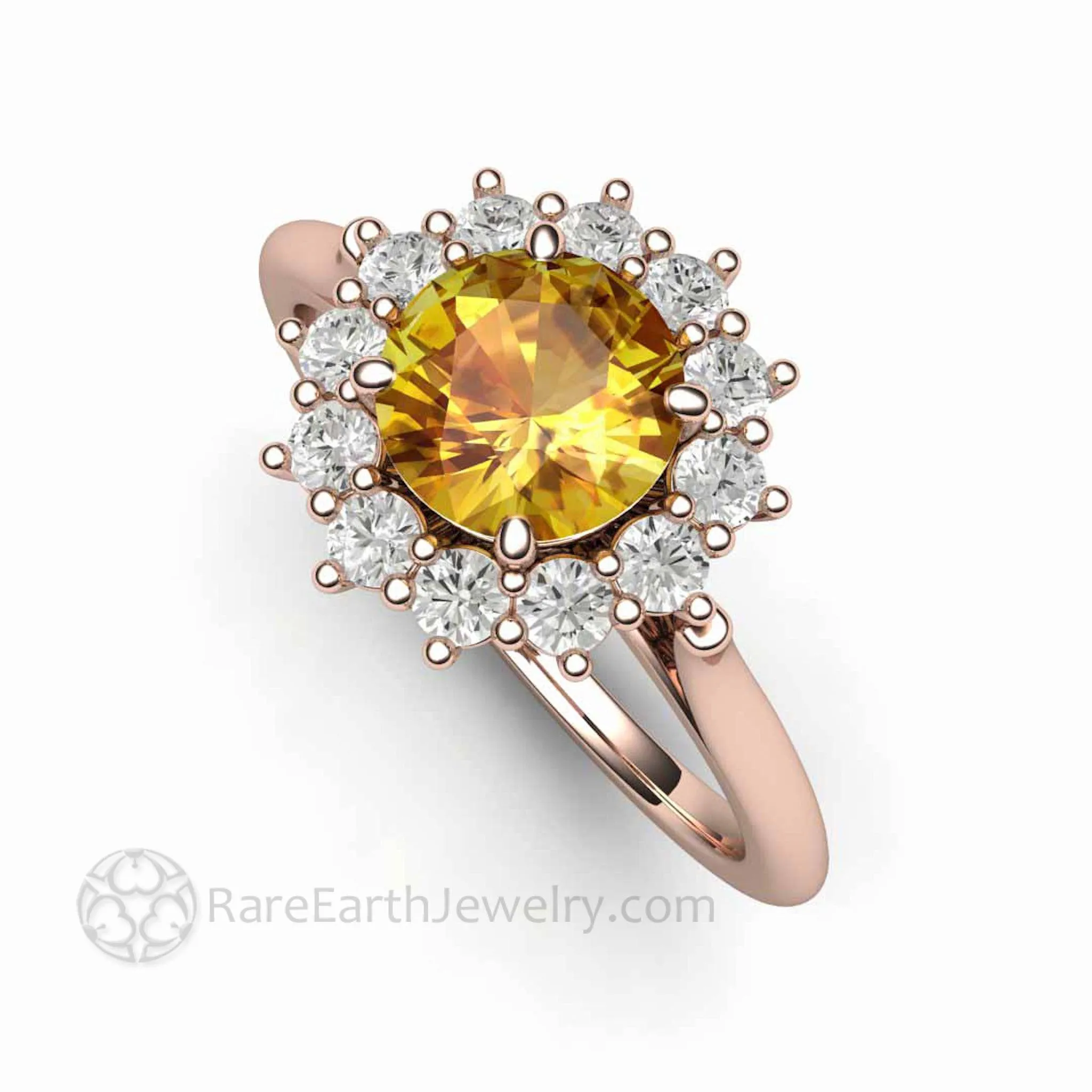 Round Yellow Sapphire Engagement Ring Vintage Style Cluster Diamond Halo