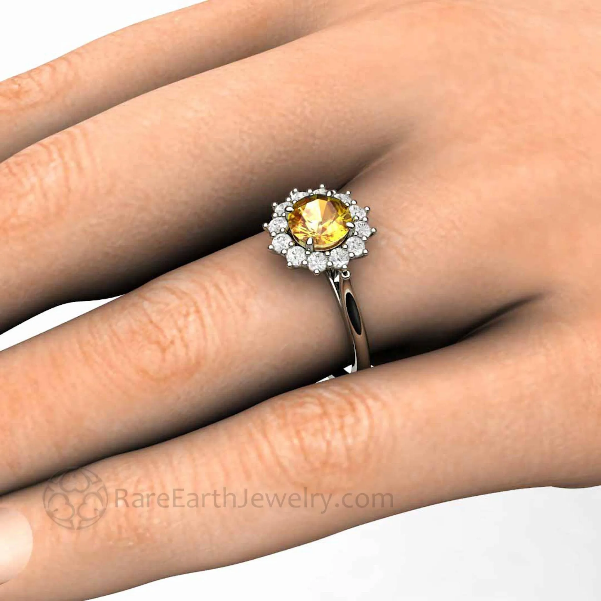 Round Yellow Sapphire Engagement Ring Vintage Style Cluster Diamond Halo