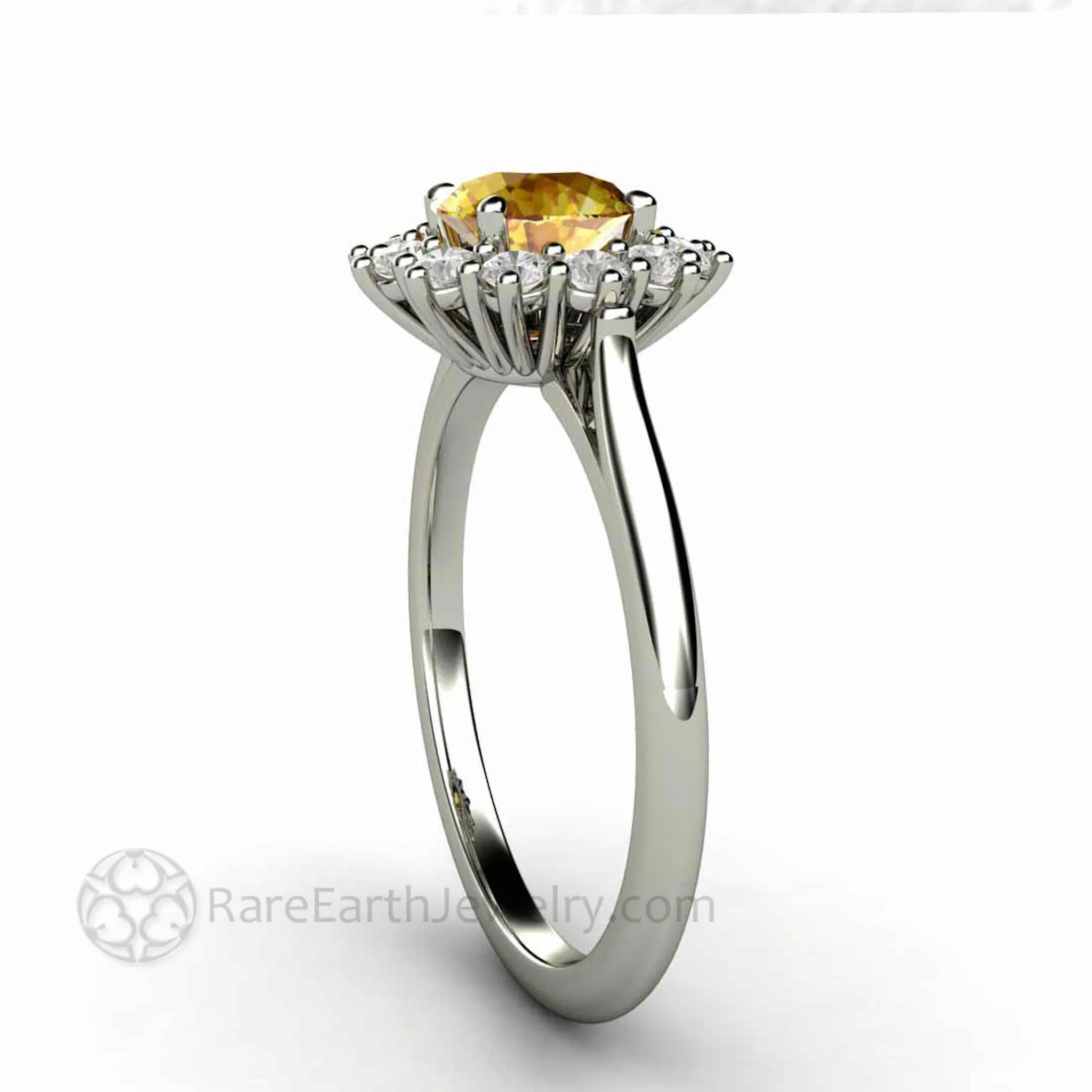 Round Yellow Sapphire Engagement Ring Vintage Style Cluster Diamond Halo