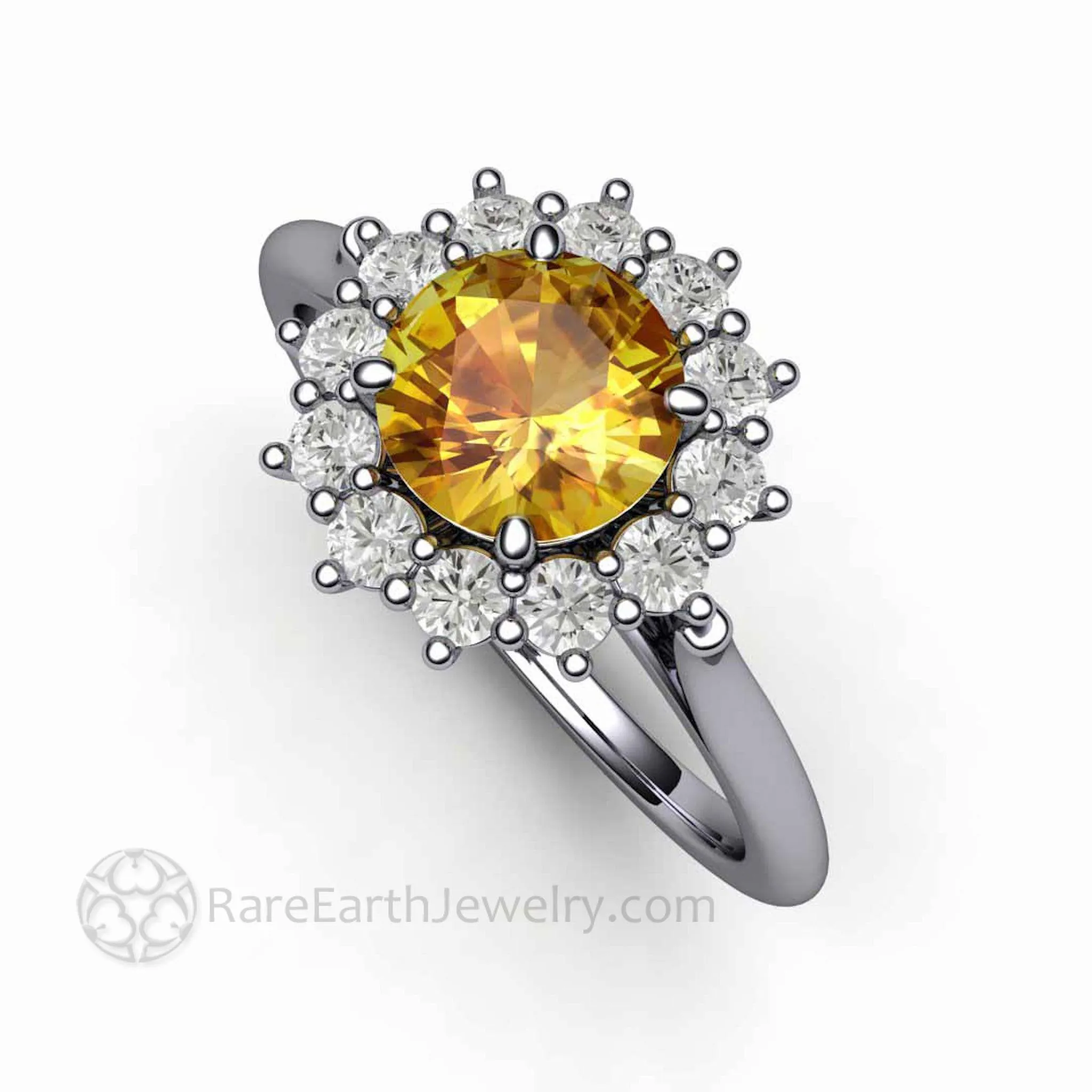 Round Yellow Sapphire Engagement Ring Vintage Style Cluster Diamond Halo