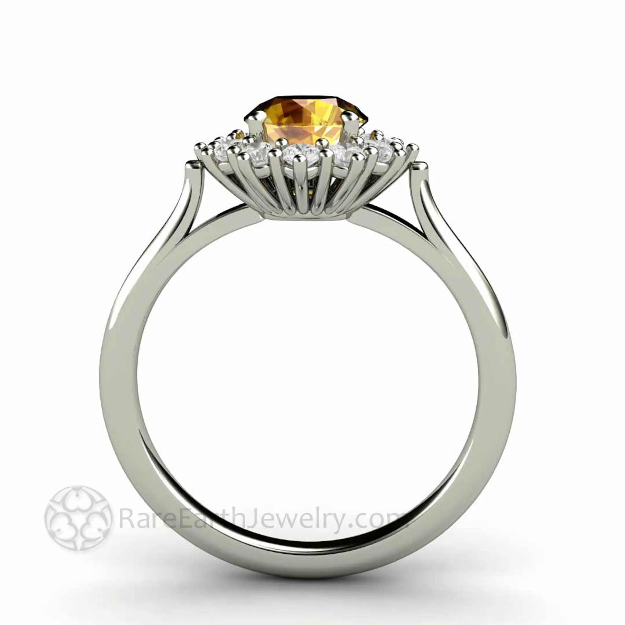 Round Yellow Sapphire Engagement Ring Vintage Style Cluster Diamond Halo