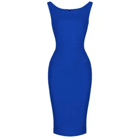 Royal Blue 40s Bodycon Sleeveless Hollywood Wiggle Dress