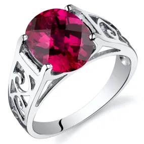 Ruby Oval Cut Sterling Silver Ring Size 9