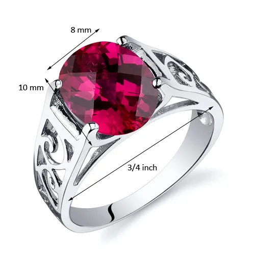 Ruby Oval Cut Sterling Silver Ring Size 9