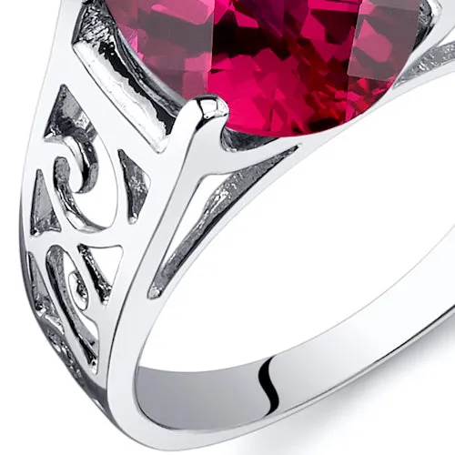 Ruby Oval Cut Sterling Silver Ring Size 9