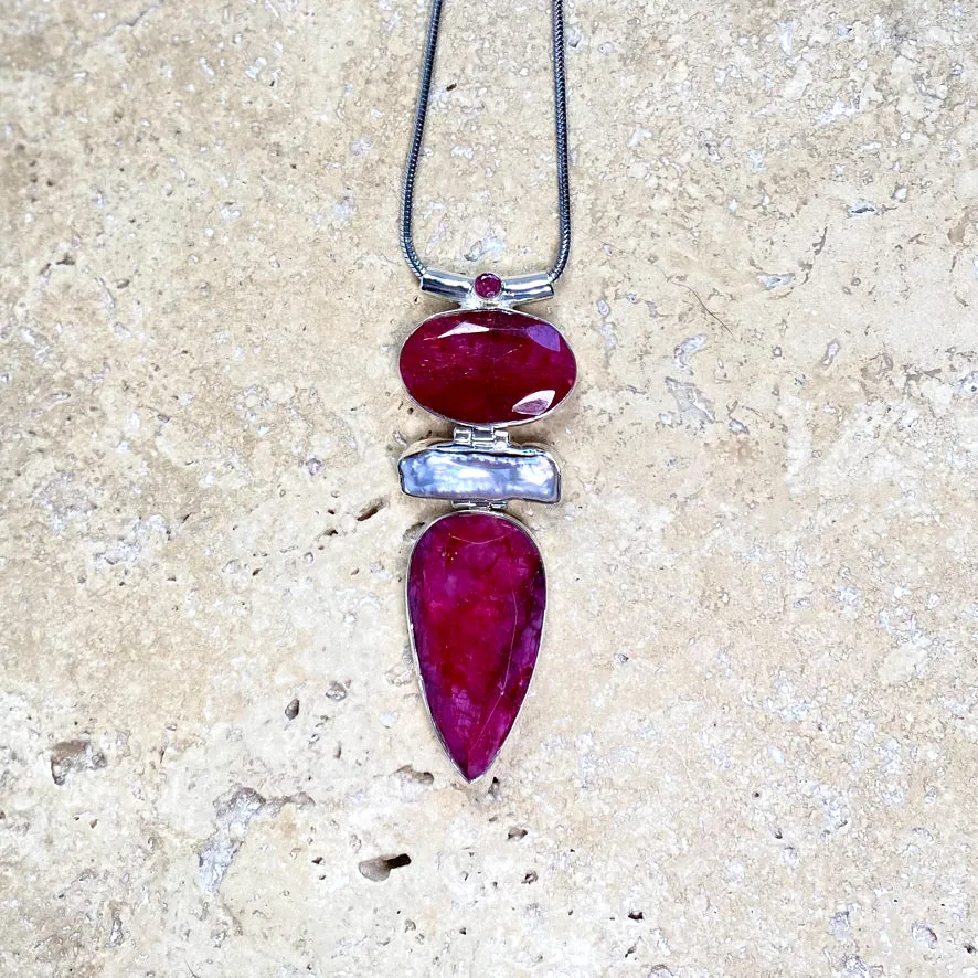 Ruby Quartz & Pearl Necklace - Amrita