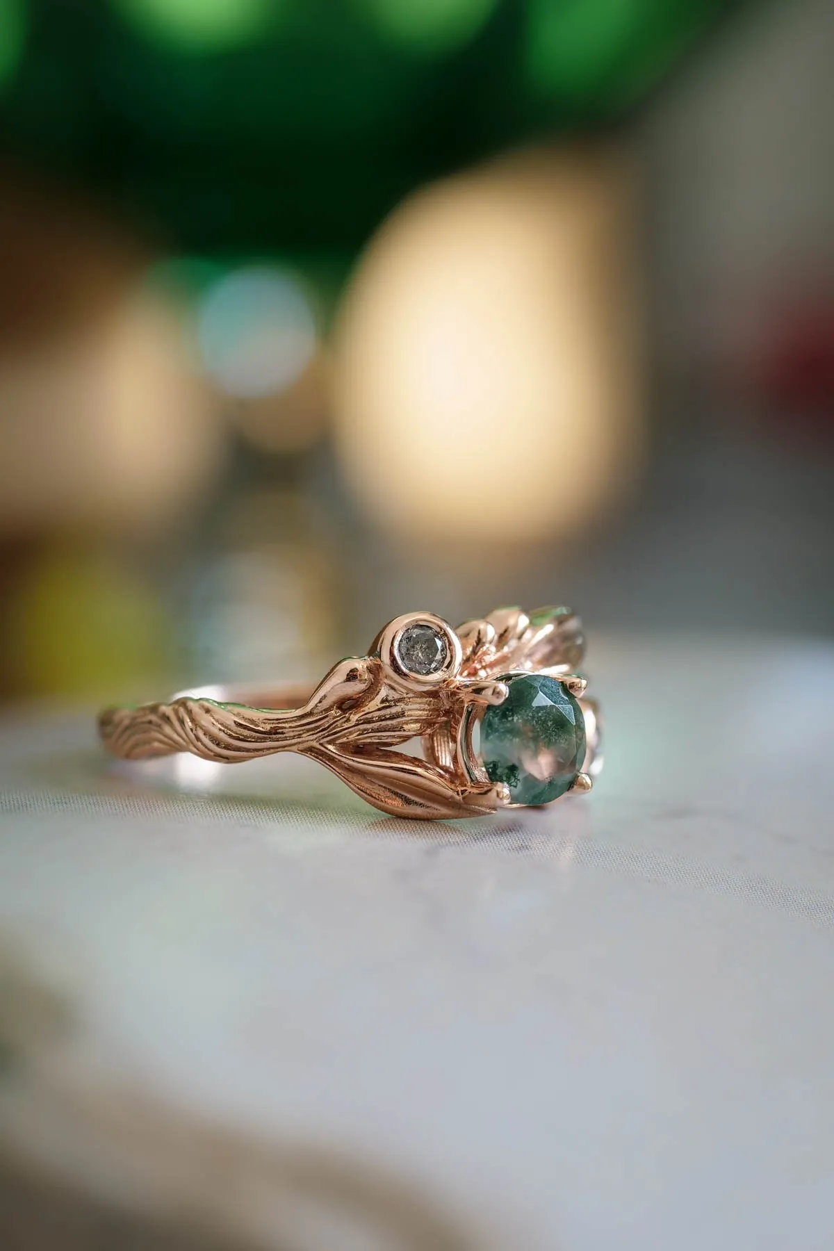 Rutile moss agate gold ring, salt and pepper stone ring / Olivia