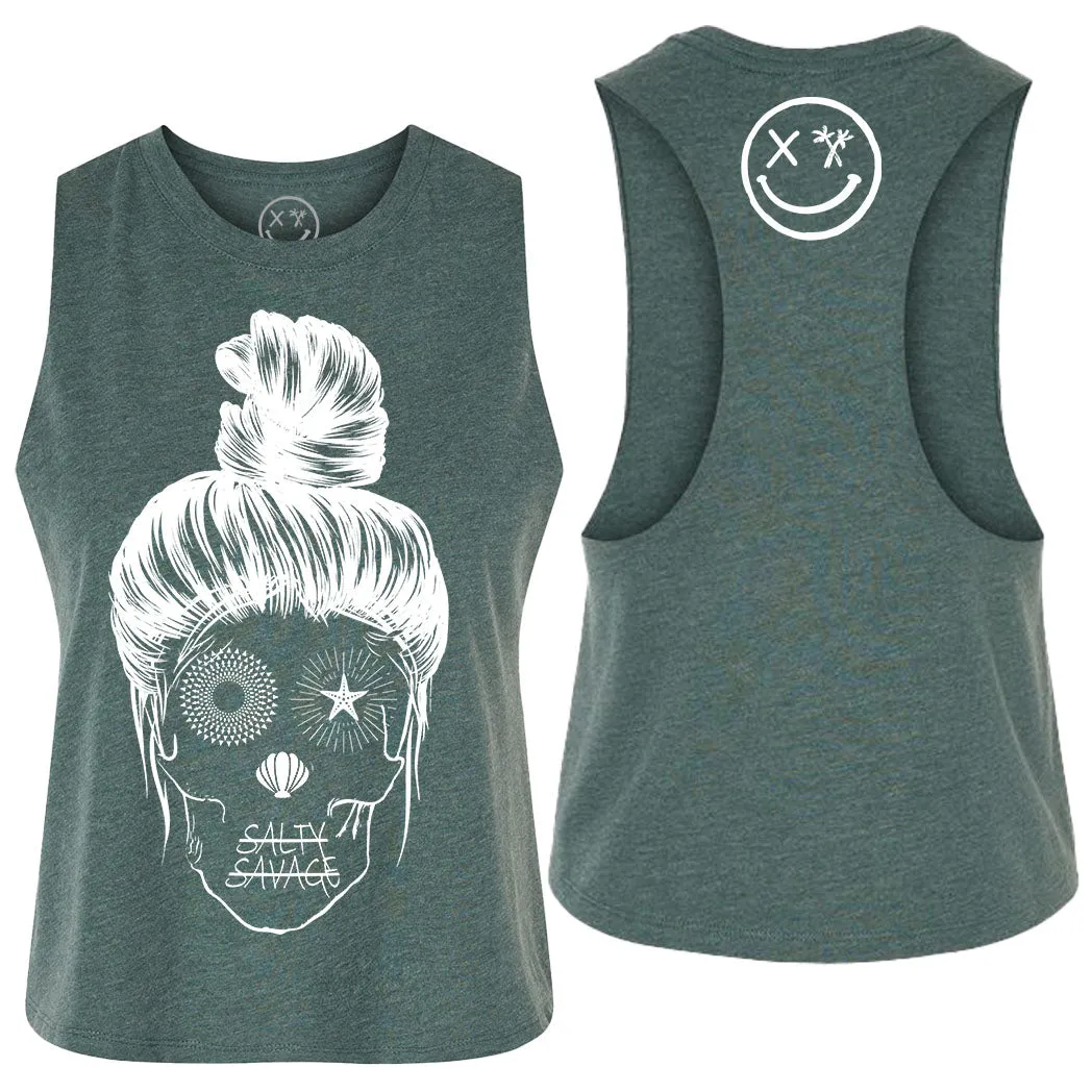 Salty Savage Ladies "Messy Bun" Flowy Crop Tank