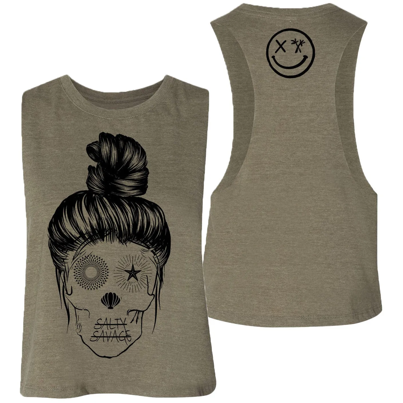 Salty Savage Ladies "Messy Bun" Flowy Crop Tank