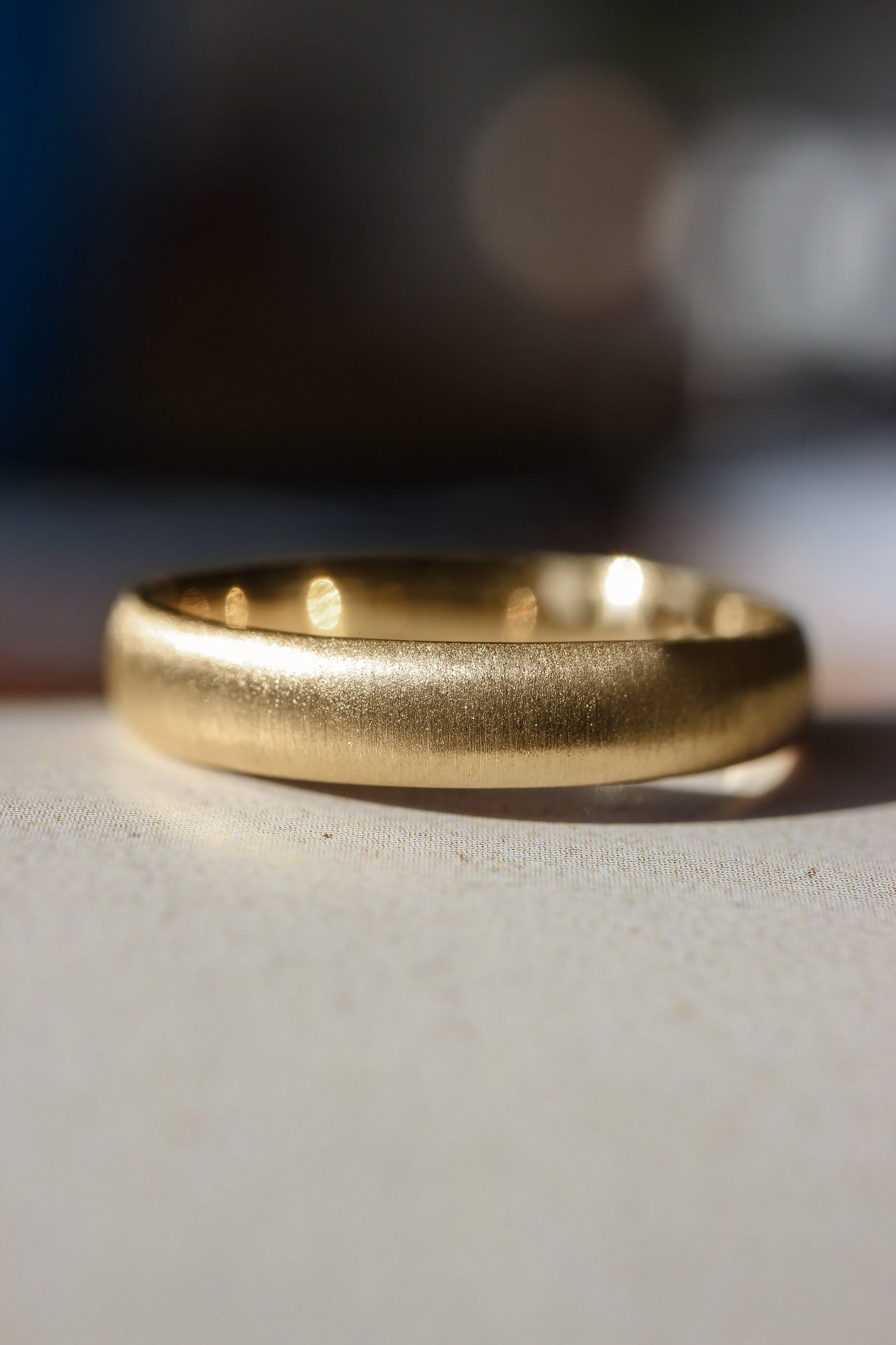 Satin finish gold ring, simple wedding band, 4 mm width