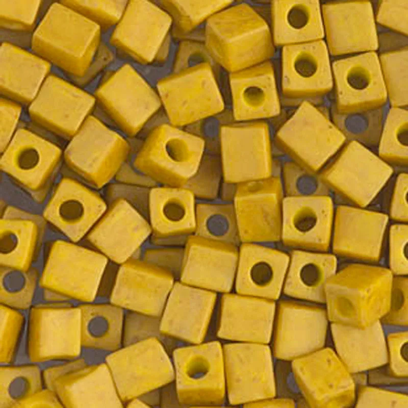 Seed Beads-4mm Cube-1233 Matte Opaque Mustard-Miyuki-7 Grams