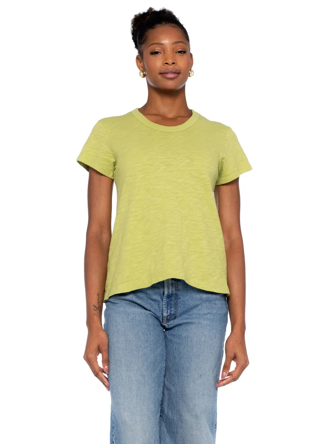 Short Sleeve Shrunken Slim Fit Crew in lemon by Wilt