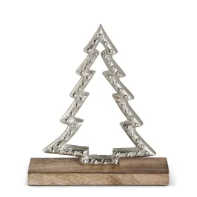 Silver Metal Cutout Trees on Wood - 8.75 inch