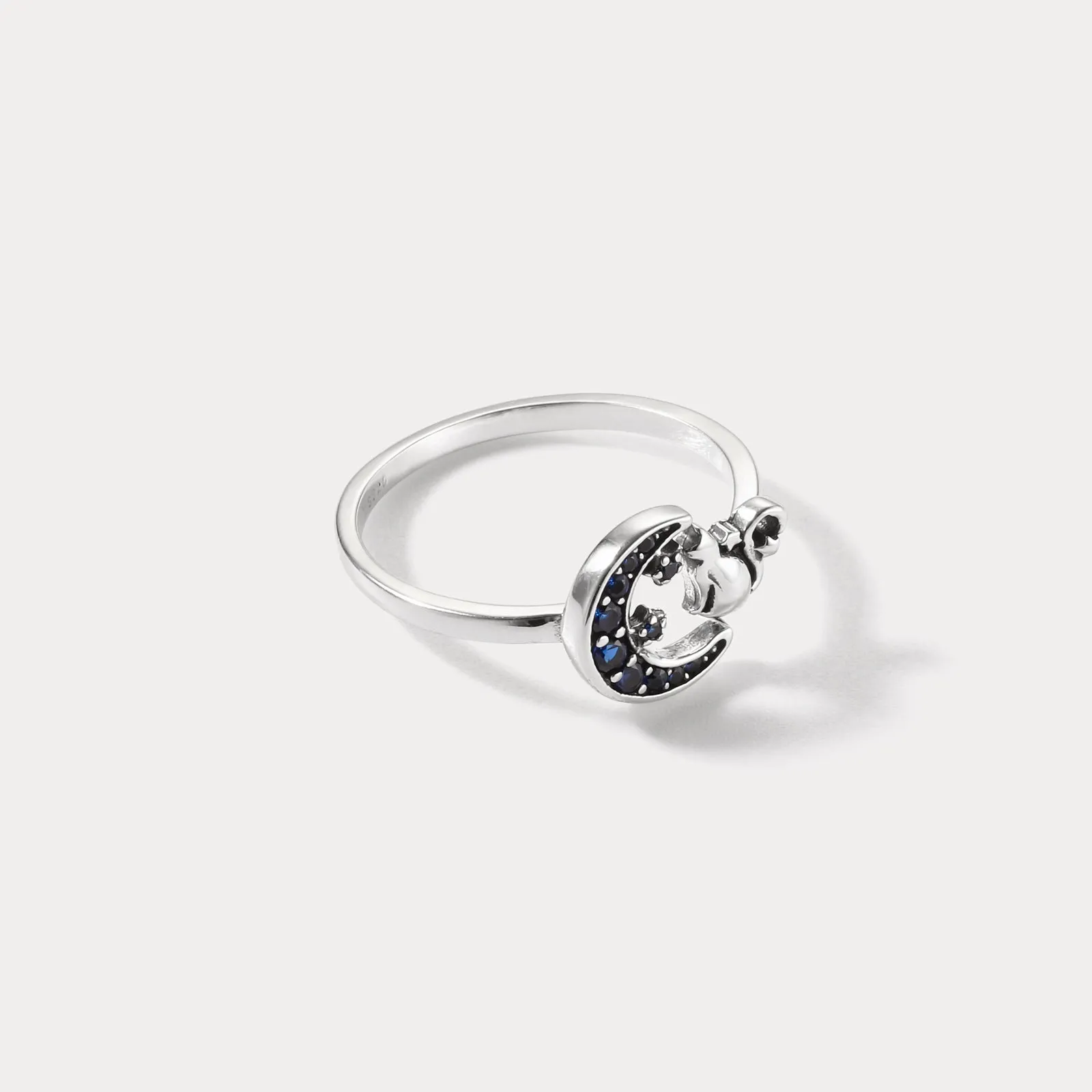 Silver Moon Cat Ring