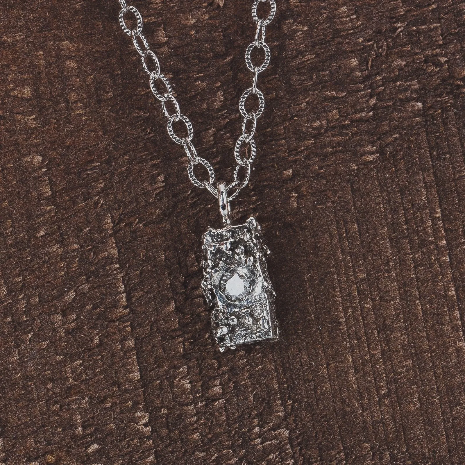 Silvermist Diamond Rugged Textured Brick Necklace