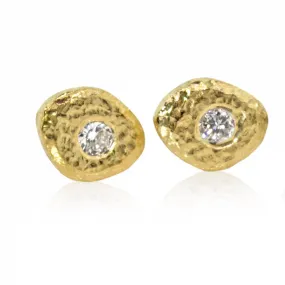 Single Pebble Diamond Stud Earrings in 18k Yellow Gold