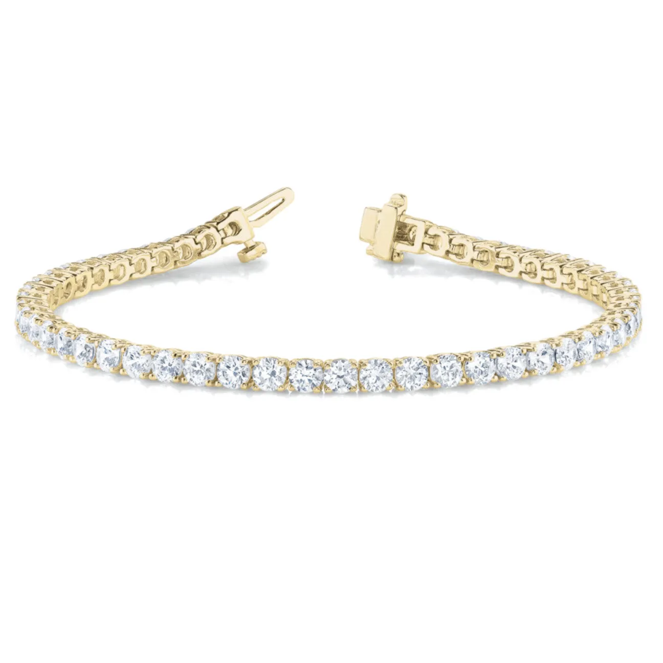 Single Row Four Prong Set Round Diamond Tennis Bracelet 18K Gold