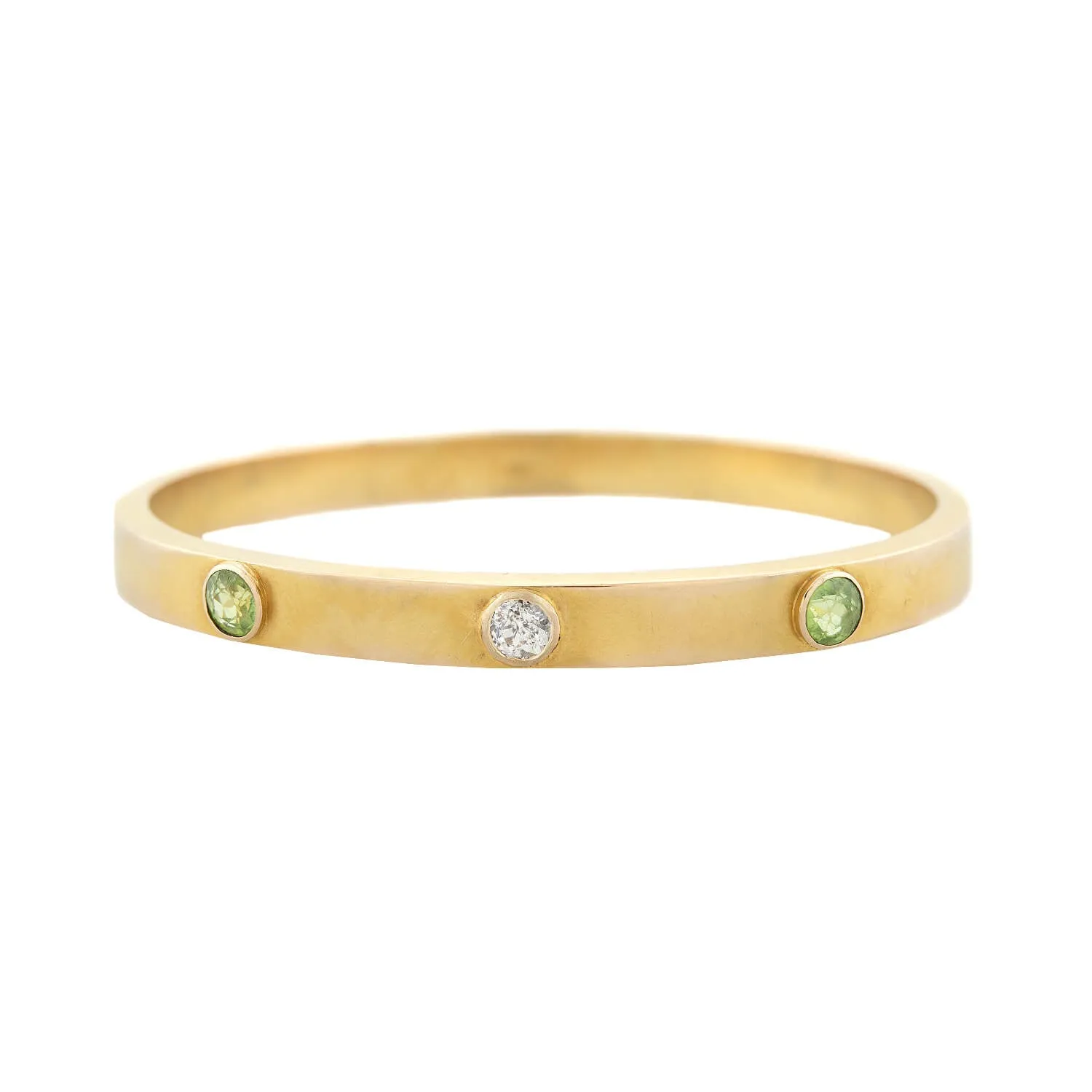 SLOAN & CO. Victorian 14kt 3-Stone Peridot   Diamond Bangle Bracelet