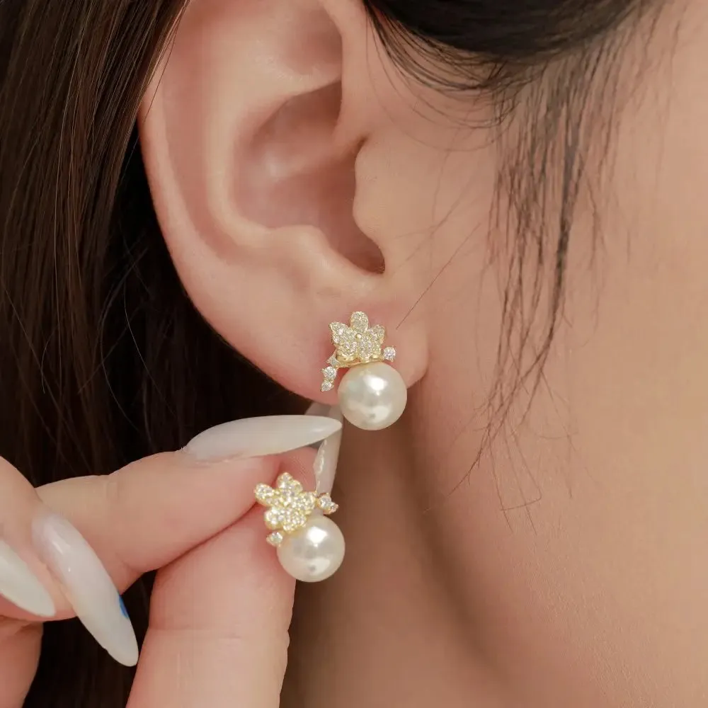 Sparkling Spring Flower Pearl Stud Earrings