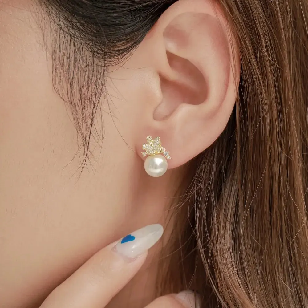 Sparkling Spring Flower Pearl Stud Earrings