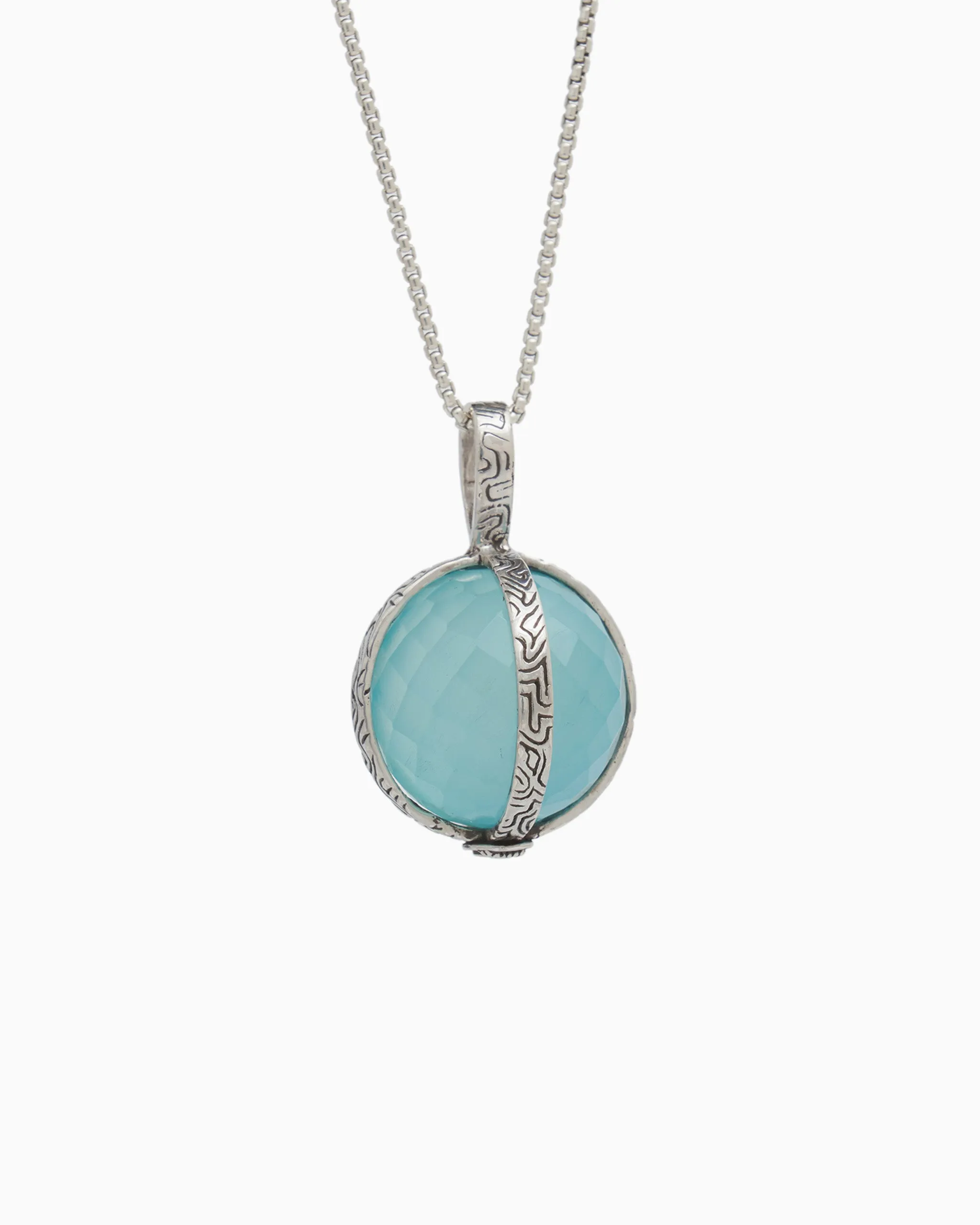 Spinning Globe Stone Pendant with Reef Texture - Blue Chalcedony