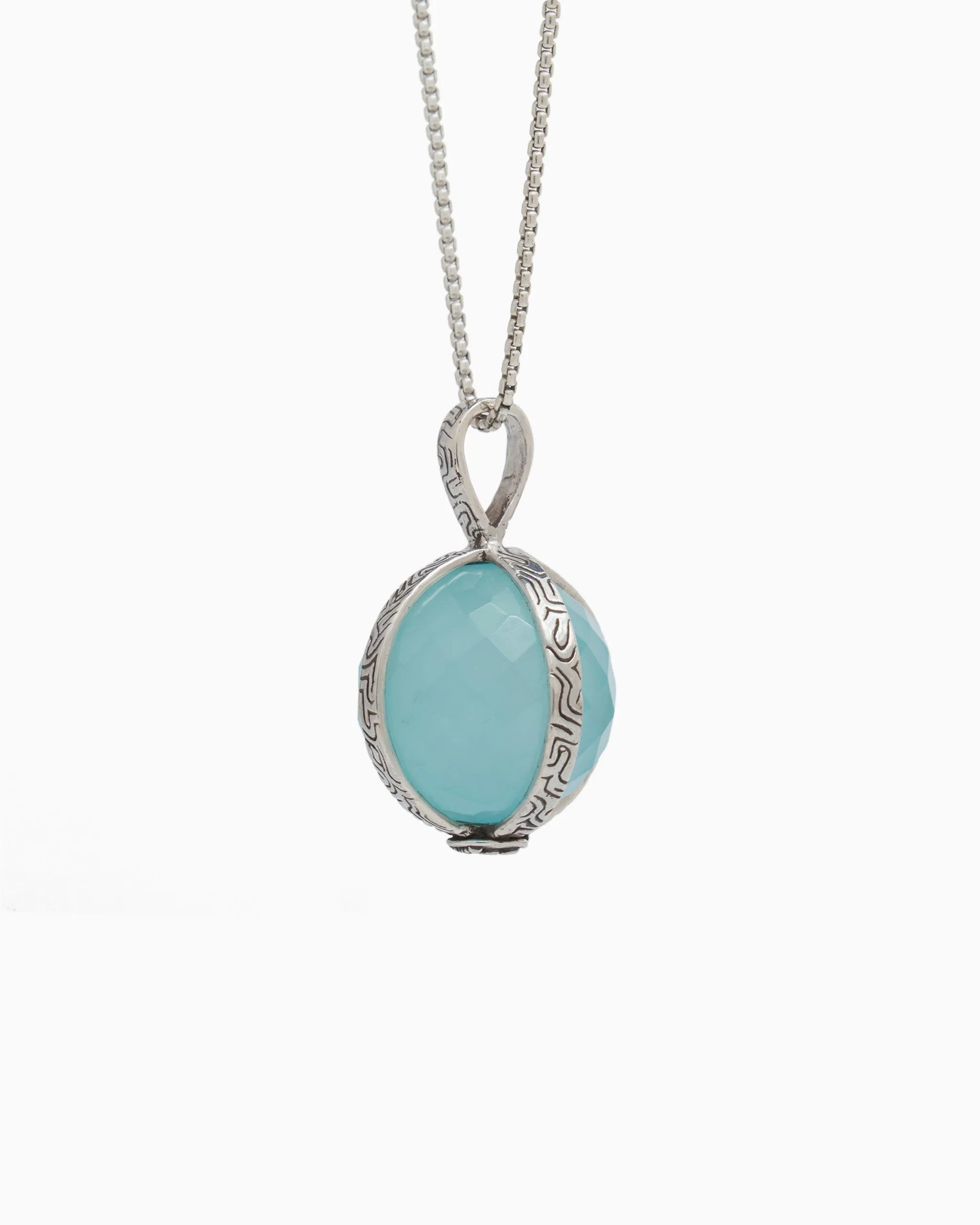 Spinning Globe Stone Pendant with Reef Texture - Blue Chalcedony