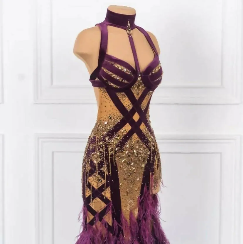 Sponsored Gold Purple Velvet Latin Dress