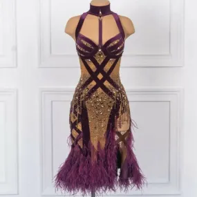 Sponsored Gold Purple Velvet Latin Dress