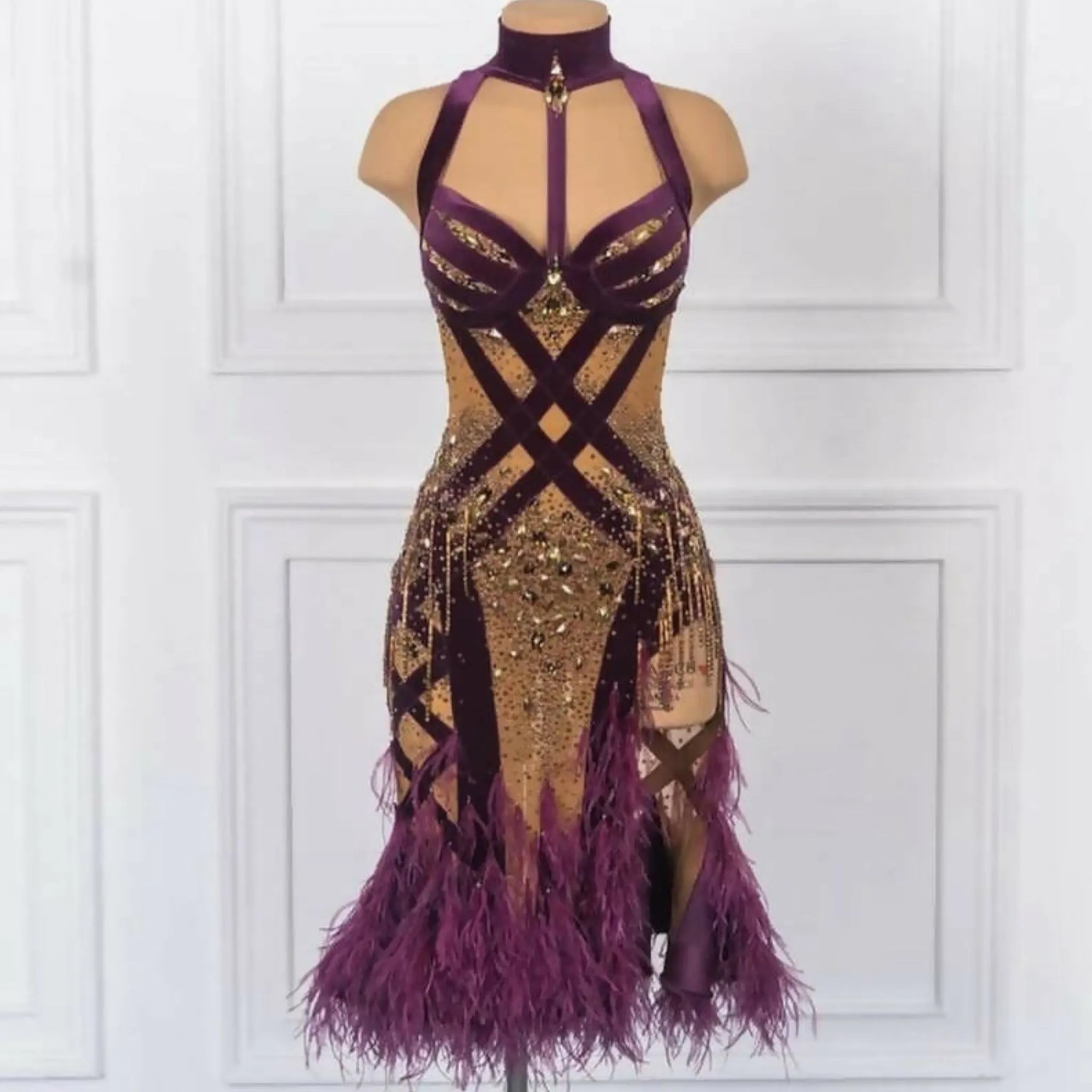 Sponsored Gold Purple Velvet Latin Dress