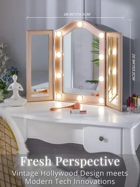 Starry 5 LED Tri Fold Hollywood Mirror - Rose Gold