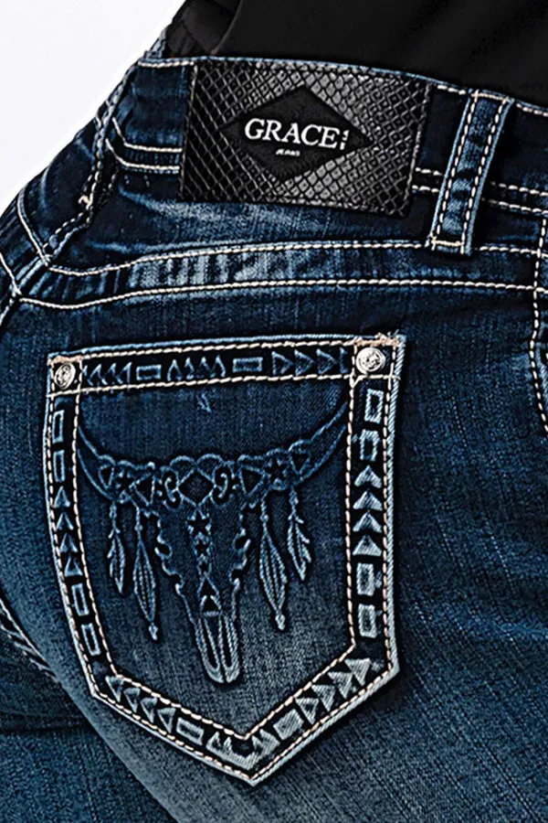 Steer Head 3D Detail Mid Rise Flare Jeans