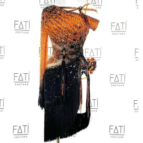 Stunning Heavily Stoned Black and Orange Fati Dress