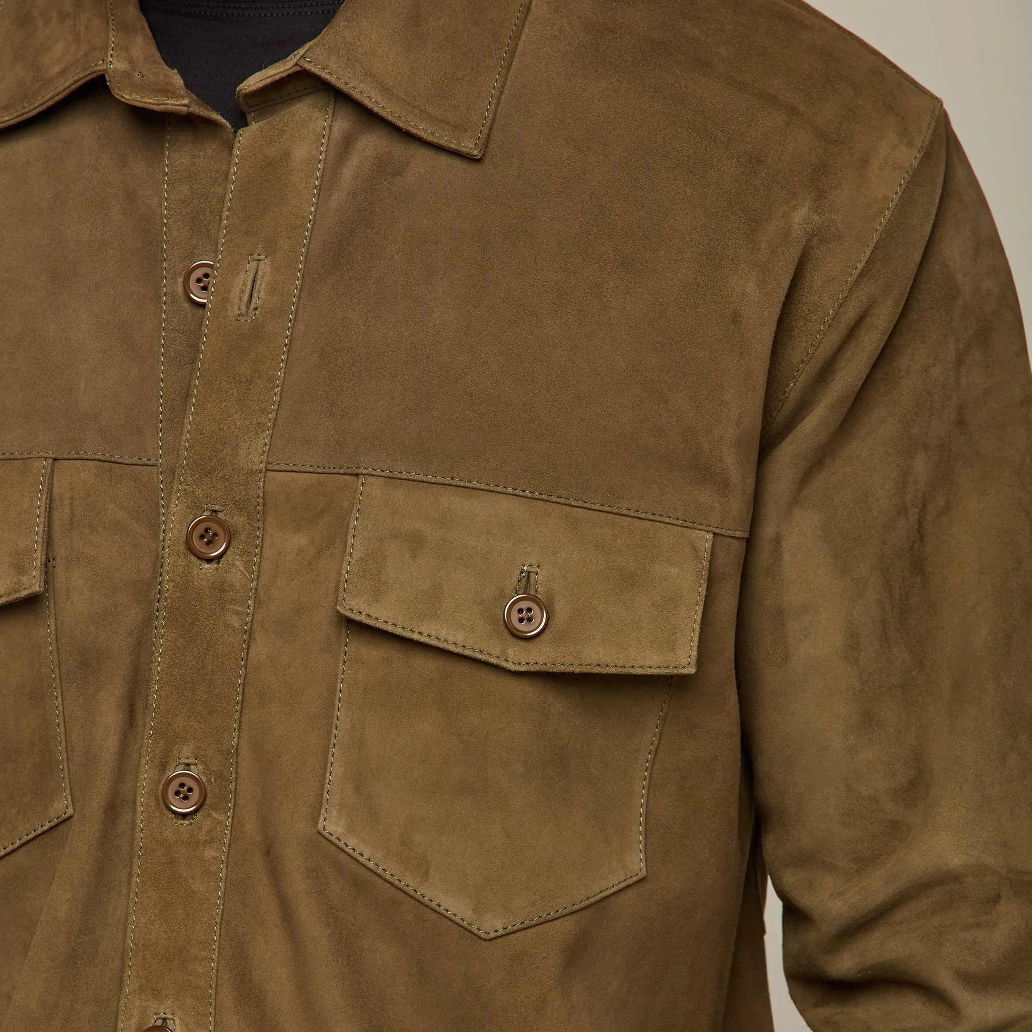 Suede Shacket :: Olive