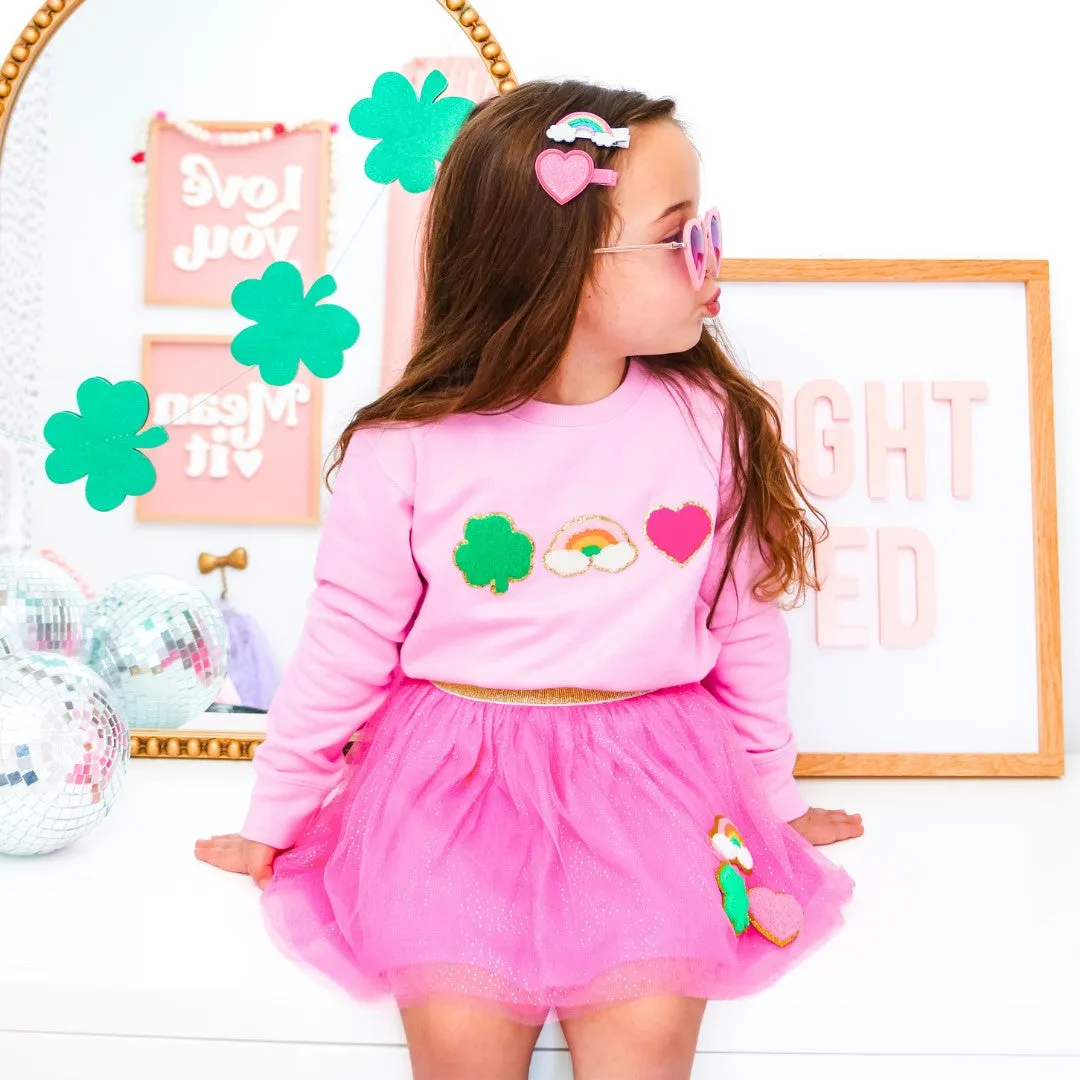 Sweet Wink Lucky Treats Patch St. Patrick's Day Sweatshirt - Pink