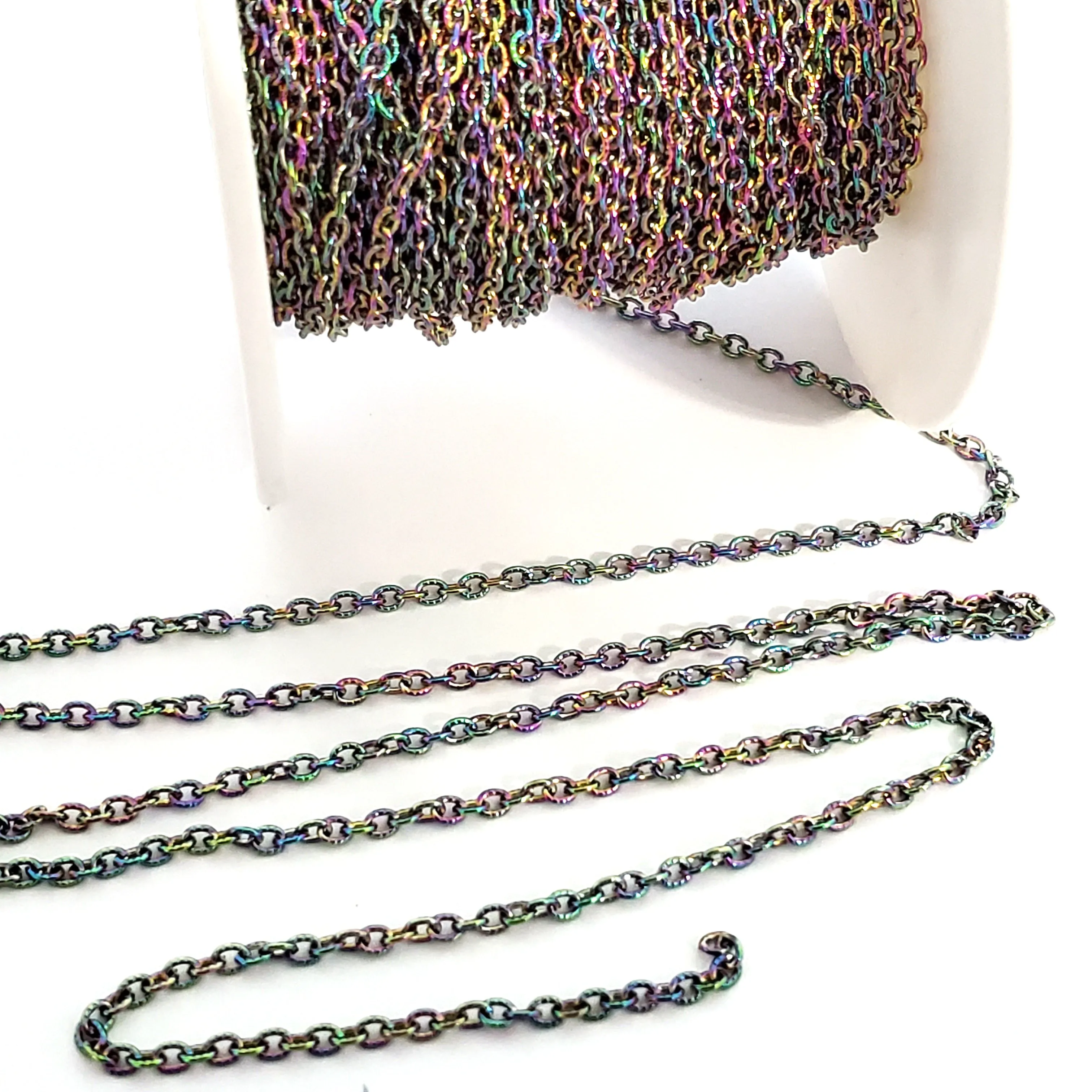 Textured Rainbow Stainless Steel Bulk Jewelry Making Chain 2.5x3mm Oval Links Chain, 30 Feet, #1031 MC