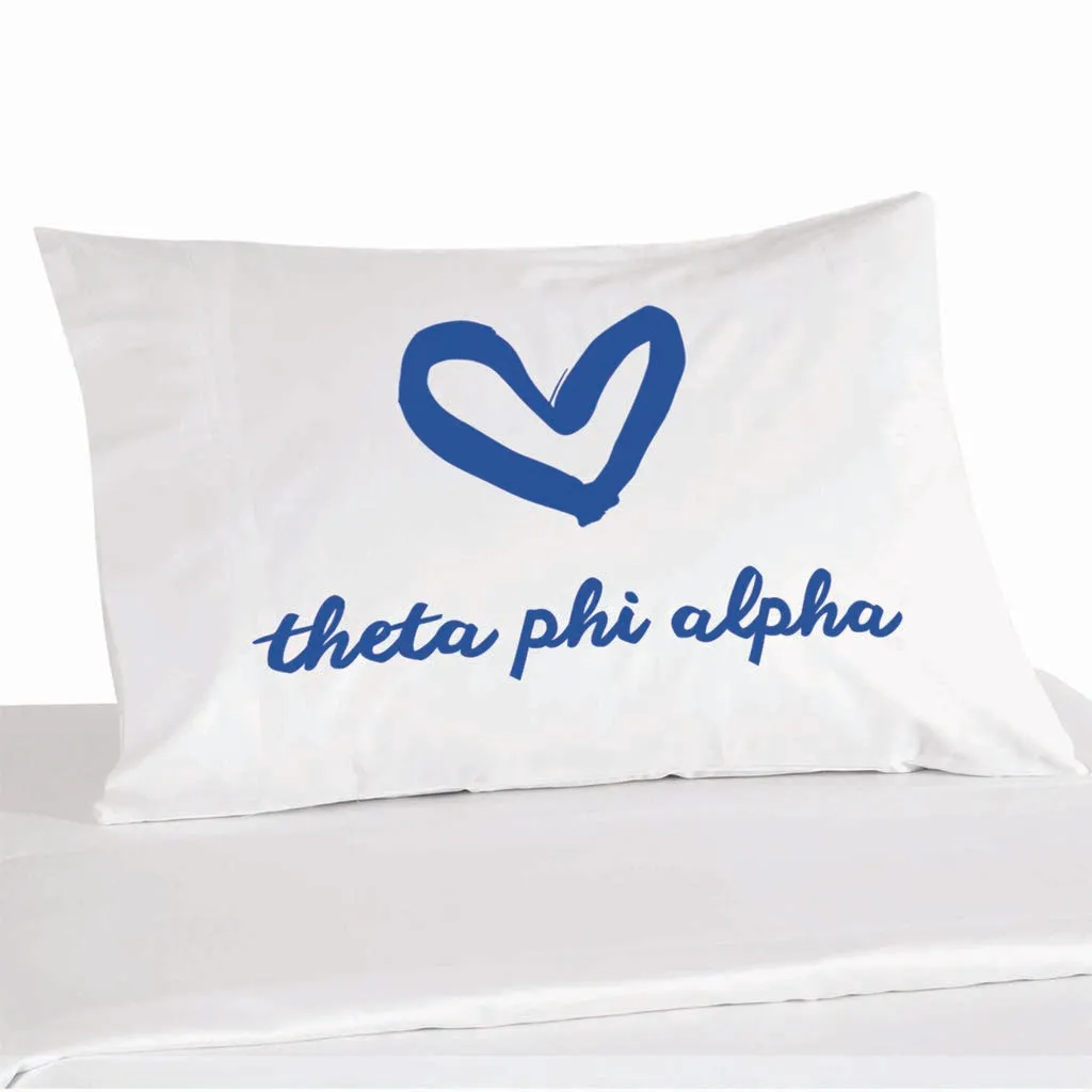 Theta Phi Alpha Sorority Name with Heart Design on Printed Pillowcase