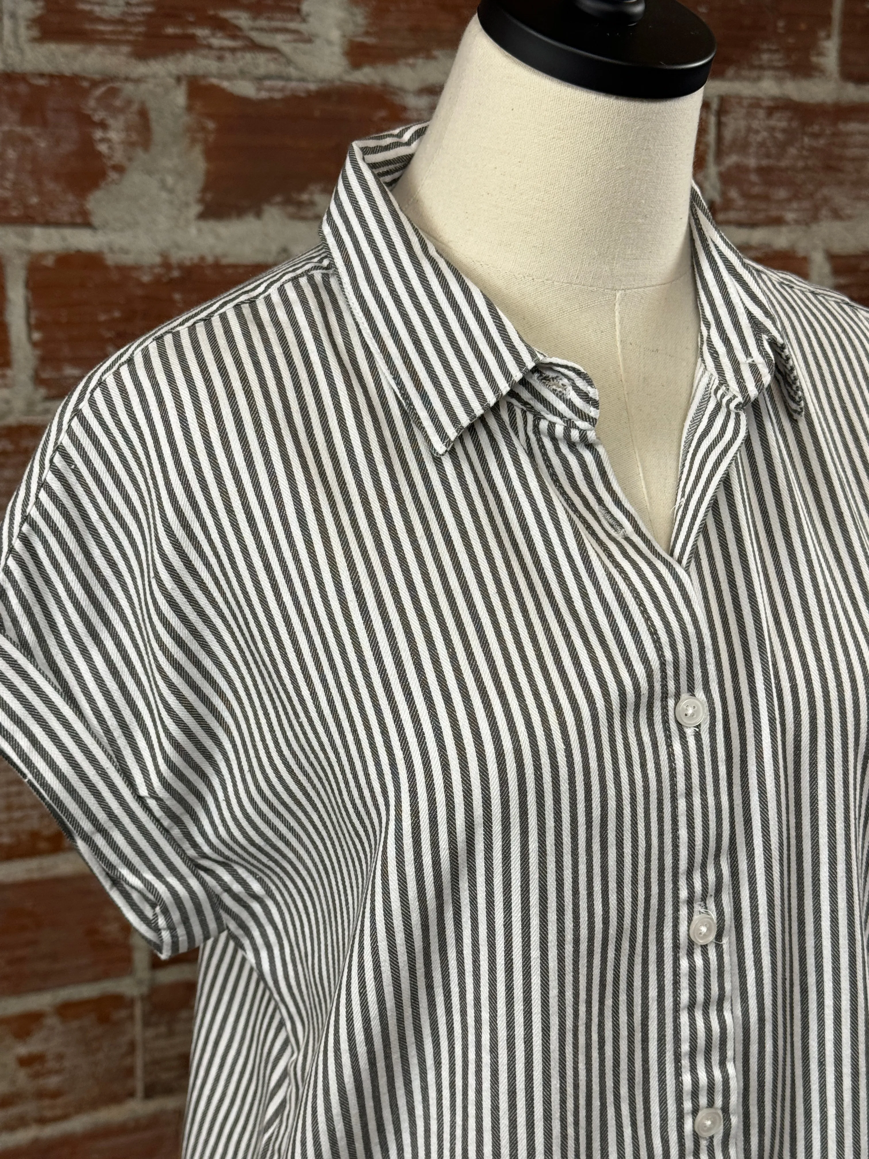 Thread & Supply Fawn Shirt in Olive Black & White Stripe