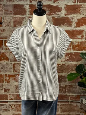 Thread & Supply Fawn Shirt in Olive Black & White Stripe