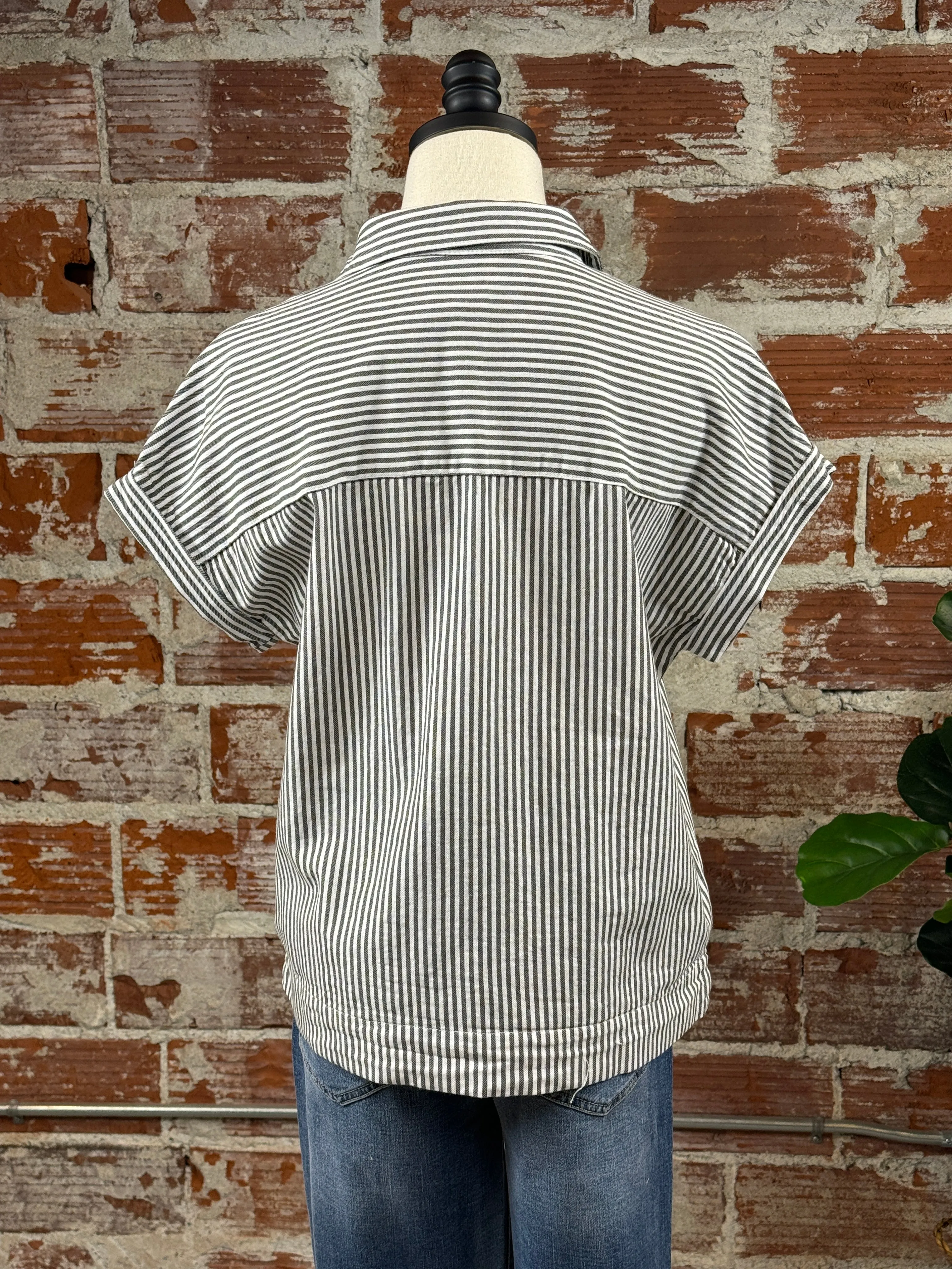 Thread & Supply Fawn Shirt in Olive Black & White Stripe