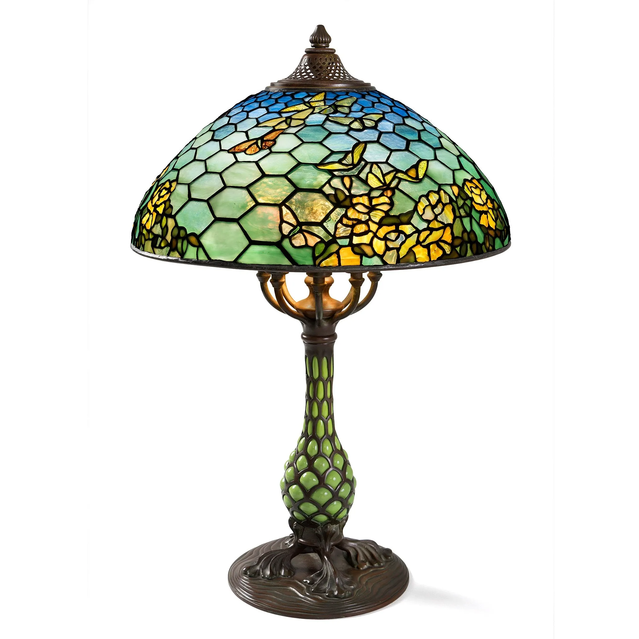 Tiffany Studios New York "Butterfly & Yellow Rose" Table Lamp