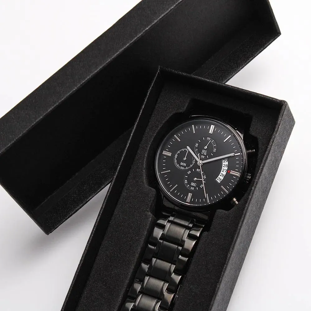 To Son Gift From Mom, I'll Always Be Here For You Inspirational Engraved Black Chronograph Watch