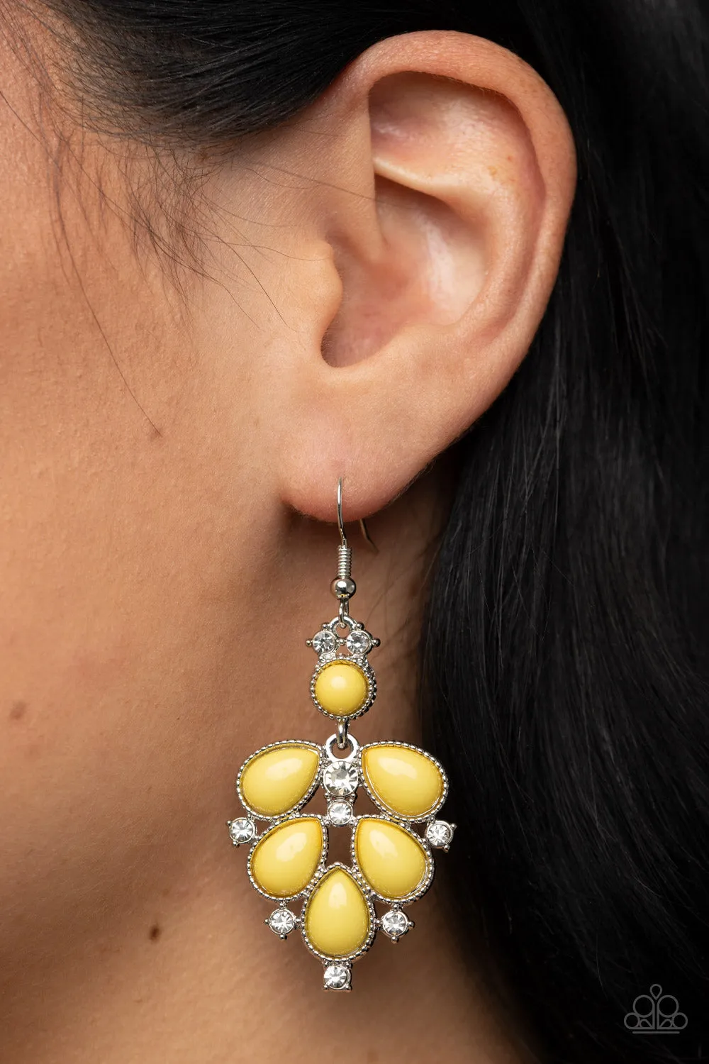 Transcendental Teardrops - Yellow Paparazzi Earrings