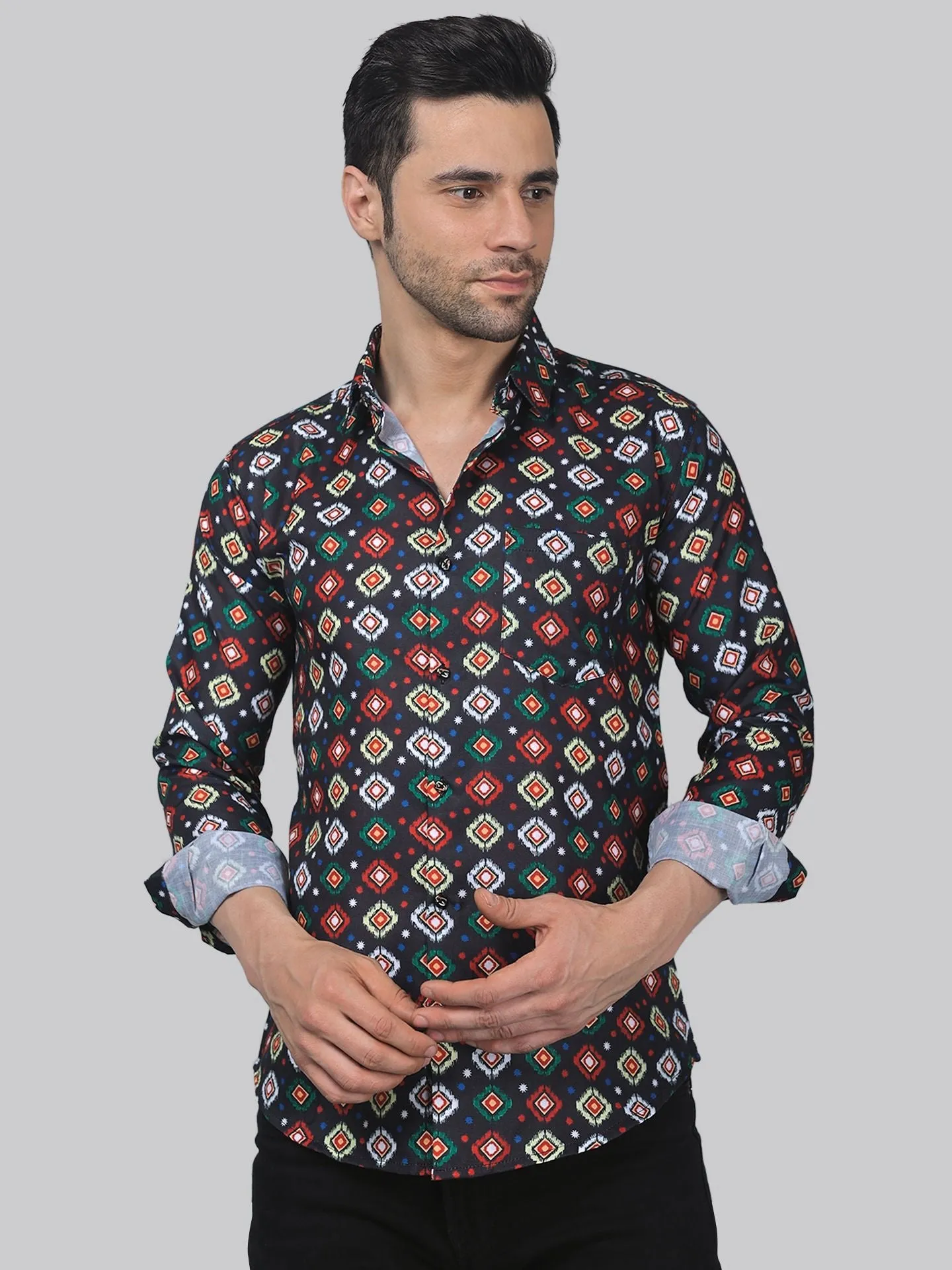 Tropical Men's Printed Full Sleeve Cotton Button-Up Shirt For Men