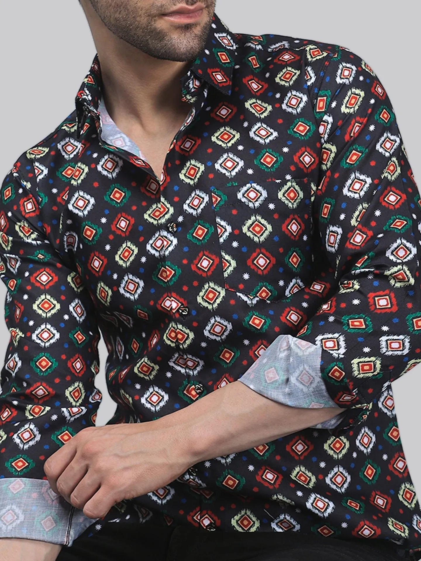 Tropical Men's Printed Full Sleeve Cotton Button-Up Shirt For Men