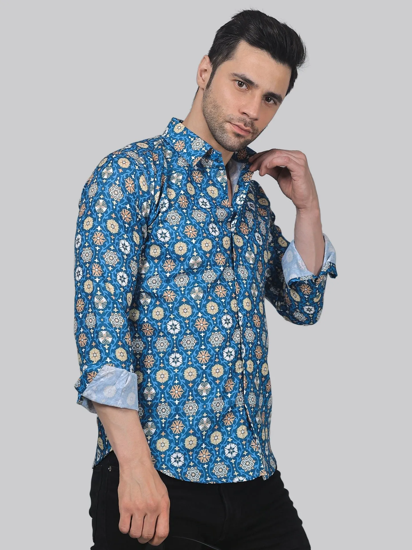 TryBuy Men's Comfy Designer Cotton  Printed Full Sleeves Button-Up Shirt For Men