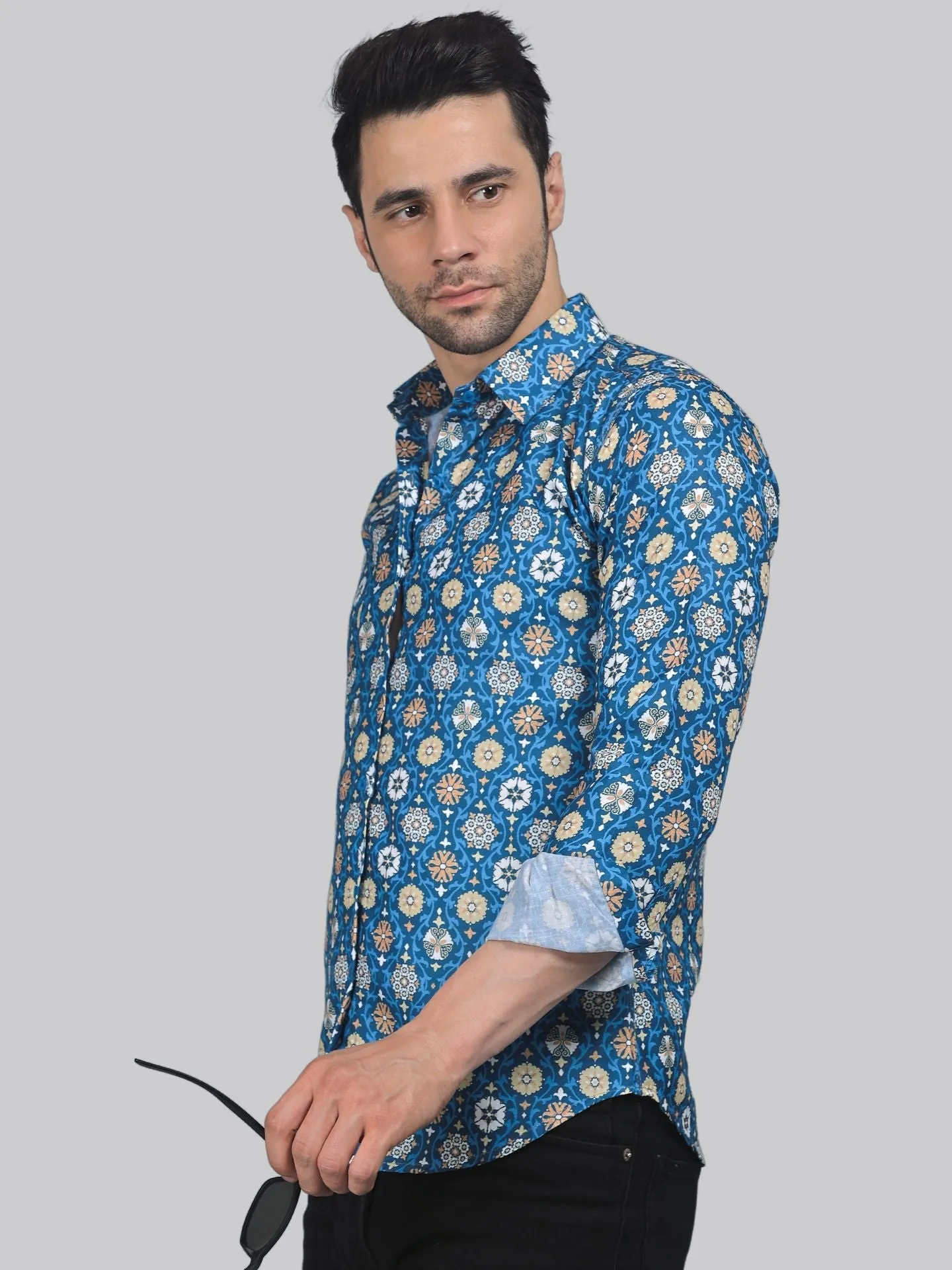 TryBuy Men's Comfy Designer Cotton  Printed Full Sleeves Button-Up Shirt For Men