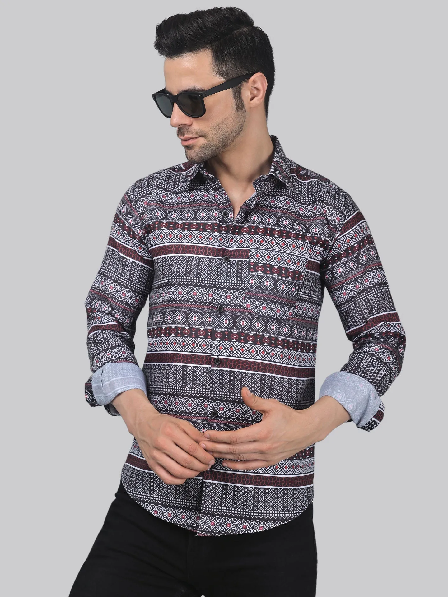 TryBuy Men's Stylish Sensational Cotton Printed Full Sleeves Button-Up Shirt For Men